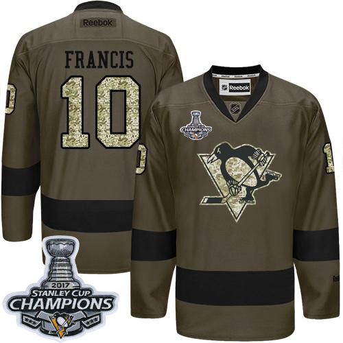 Penguins #10 Ron Francis Green Salute to Service Stanley Cup Finals Champions Stitched NHL Jersey - Click Image to Close